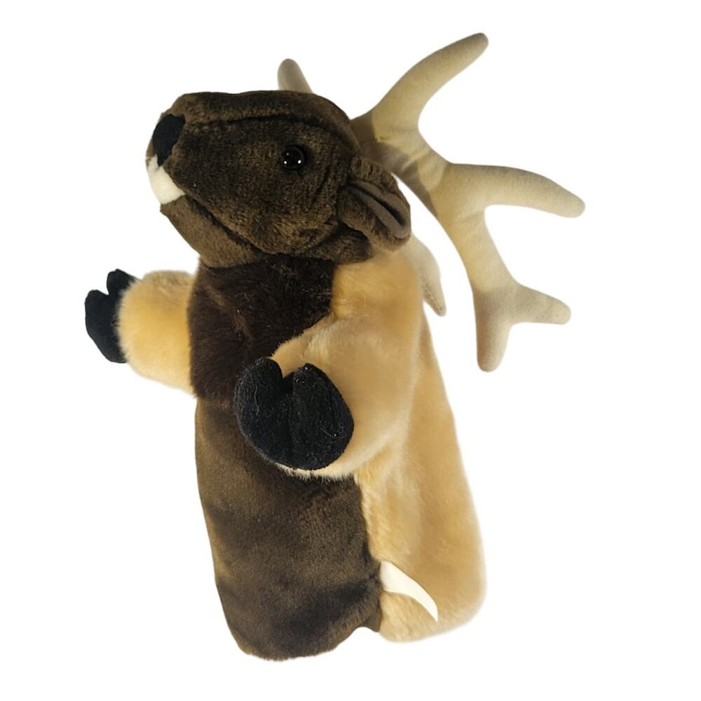 Moose Puppet Plush Brown Gold 13 Inch Stuffed Animal Soft Interactive Play Toy